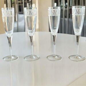 Tiffany and Co Fluted Champagne Millennium Crystal Glasses MM Signed